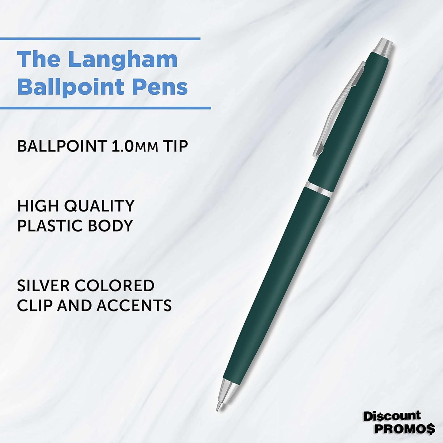 Personalized Langham Ballpoint Pens, Set of 10/50/100 by DISCOUNT PROMOS - Black Ink, Great for Office, Business, Tradeshows - Black