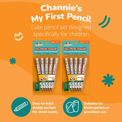 Channie's My First Pencil, Easy-to-Hold Jumbo Pencils for Preschoolers, Kindergarteners & 1st Graders, Brown Wooden 2B Fat Pencils for Kids Ages 3-7, 2 Pack (5 Each) + Sharpener