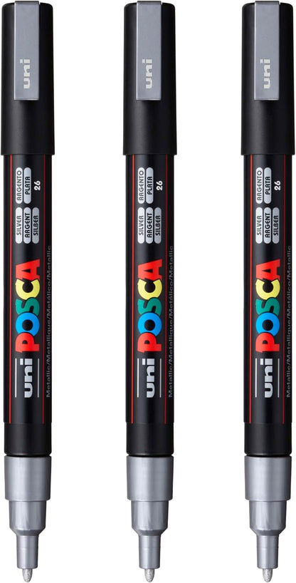 posca PC-3M Water-Based Paint Markers, Reversible Fine Tip (0.9-1.3mm), Pink, 3 Count