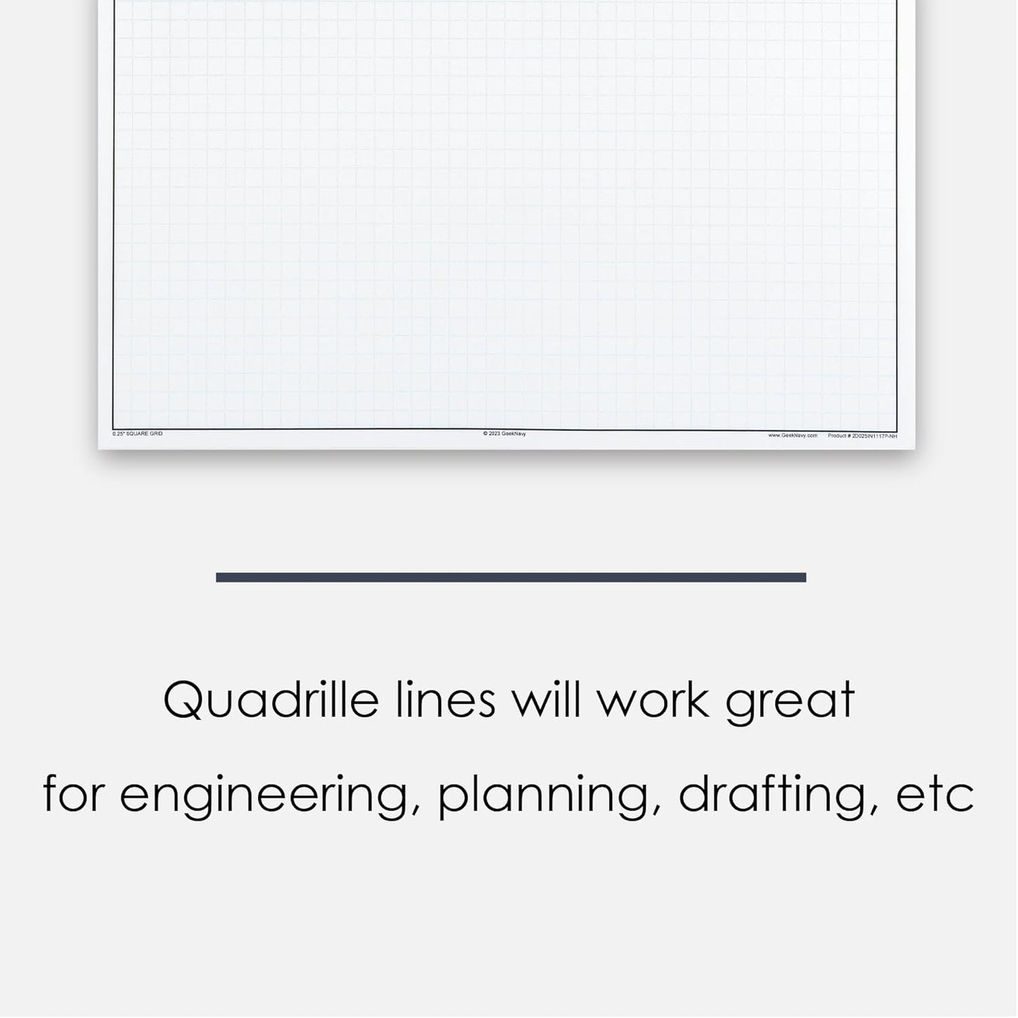 GeekNavy 11" x 17" Quadrille Graph Paper 50 Sheets Landscape - 0.25" 4x4 Square Grid, Blueprint, High Brightness, Border-Outlined, Large Drafting (1-Pack)