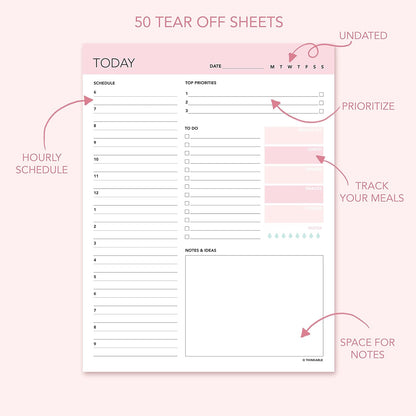 Daily Planner Notepad 2pk, 50 Sheets Tear Off, 8.5" x 11" To Do List Notebook with Hourly Schedule Task Planner