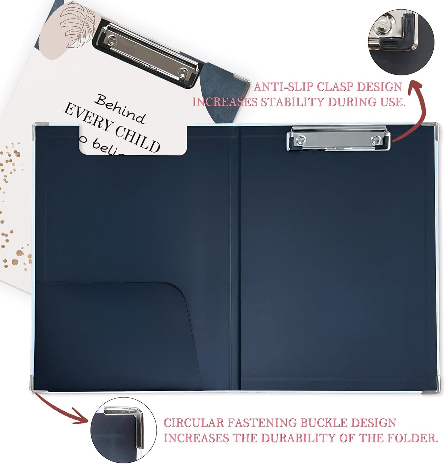 Trendy Black Leopard Print Clipboard Folio with Storage for Office Classroom, Preppy Dark Cheetah Print Padfolio with Metal Clip for Nurses Teachers Students Women Men, 12.4x9.25 in