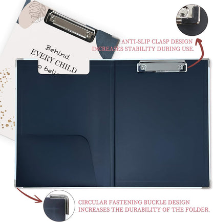 Trendy Black Leopard Print Clipboard Folio with Storage for Office Classroom, Preppy Dark Cheetah Print Padfolio with Metal Clip for Nurses Teachers Students Women Men, 12.4x9.25 in