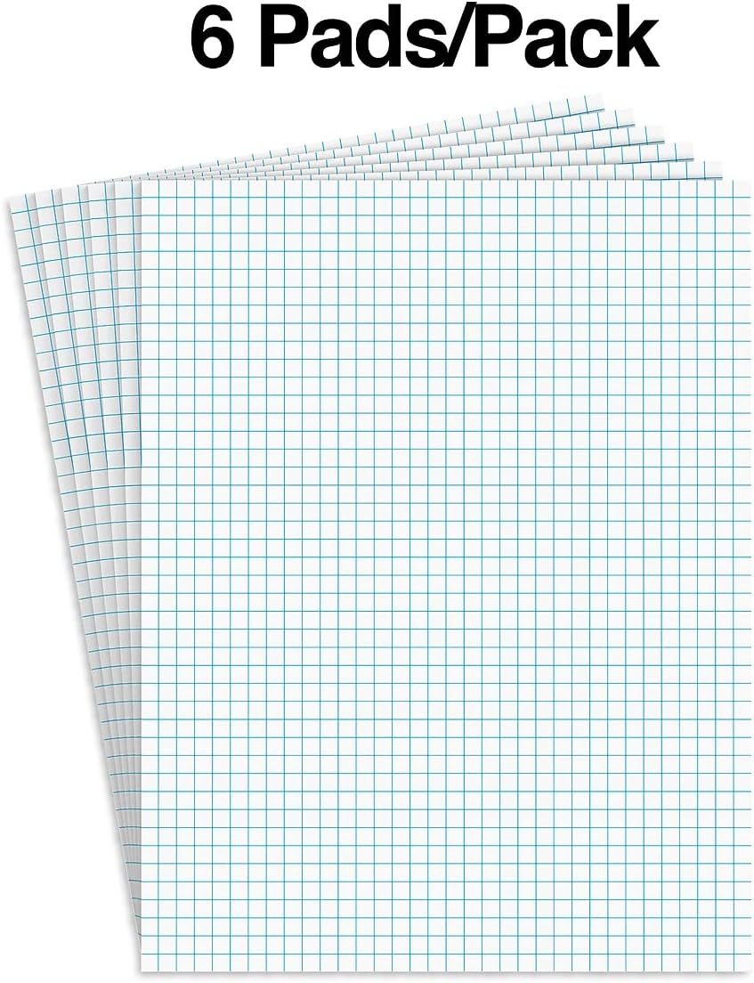 STAPLES Graph Pads, 8.5” x 11”, Graph Ruled, White, 50 Sheets/Pad, 6‑Pack