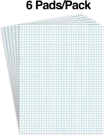 STAPLES Graph Pads, 8.5” x 11”, Graph Ruled, White, 50 Sheets/Pad, 6‑Pack