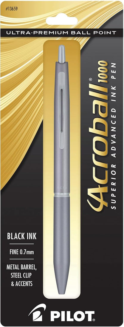 PILOT Acroball 1000 Ultra-Premium Refillable & Retractable Ball Point Pen, Gold Barrel, Fine Point, Black Ink, Single Pen (13662).
