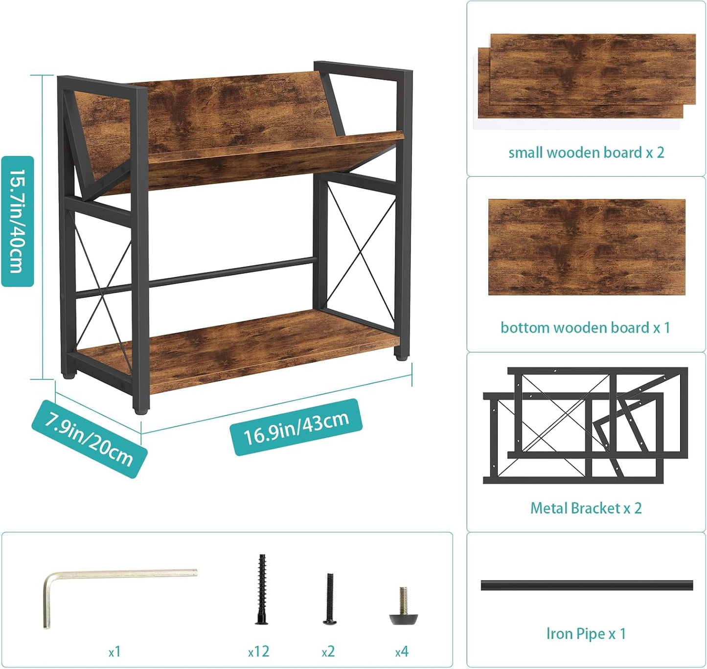 ELITEROO Desktop Bookshelf, 2 Tier Desk Shelf Organizer, Wooden Tabletop Bookcase, Small Desk Top Book Rack for Office, Home, Bedroom, Small Space Storage and Display, Rustic Brown