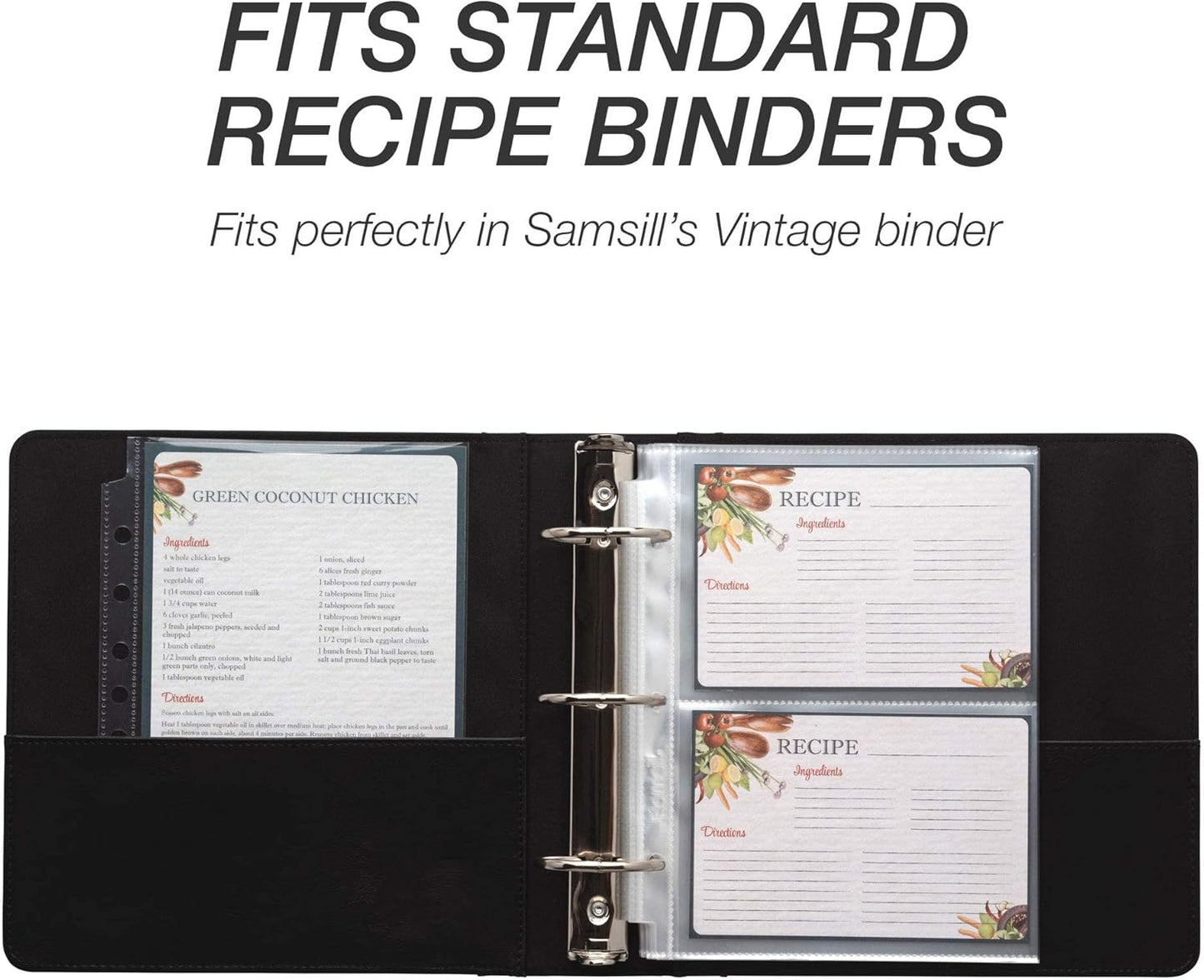 Samsill 8 Tab Recipe Dividers, Recipe Sleeves, Sheet Protector Dividers, with Tab Inserts, Clear, Super Heavyweight, Top Loading, 3 Hole Punched for Standard Letter Size Binders, Archival Safe
