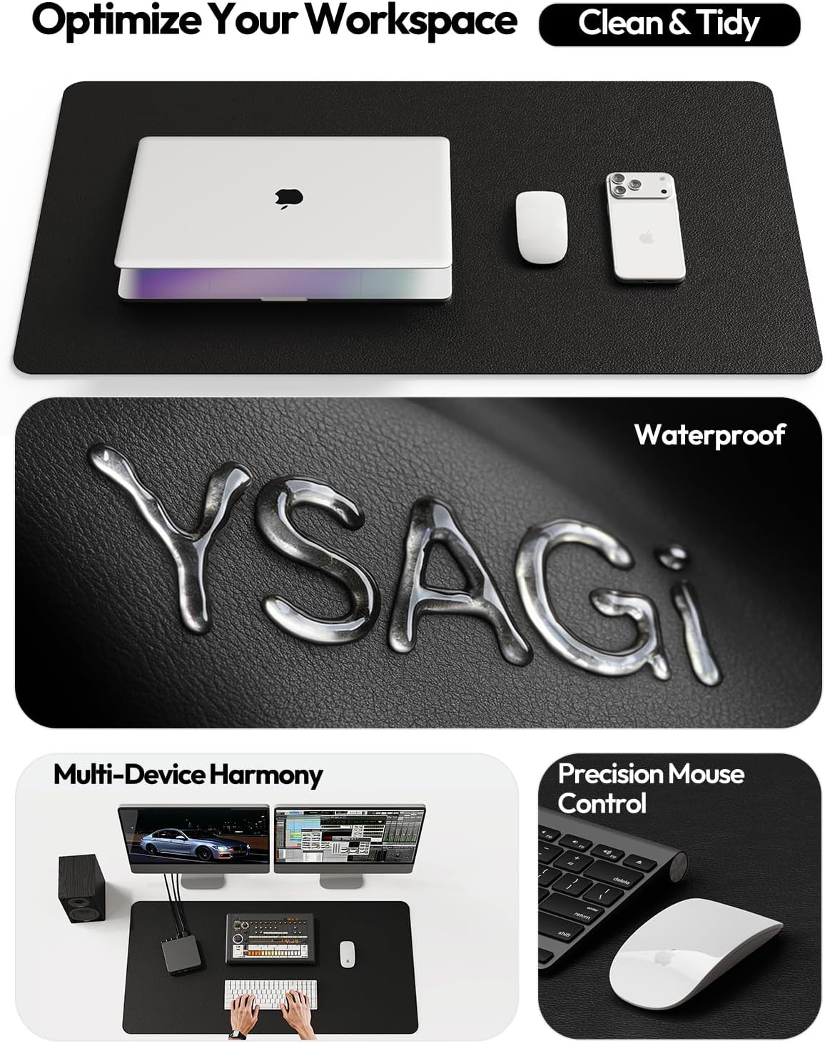 YSAGi Leather Desk Pad Protector, Office Desk Mat, Large Mouse Pad, Non-Slip PU Leather Desk Blotter, Waterproof Laptop Desk Writing Pad for Office and Home (23.6" x 13.8", Eggshell) - Colors B