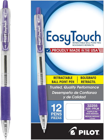 PILOT EasyTouch Refillable & Retractable Ballpoint Pens, Medium Point, Blue Ink, 12-Pack (32221)