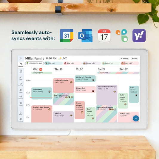 Skylight Calendar Max: 27-Inch Smart Digital Calendar & Chore Chart, Family Organizer with Interactive Touchscreen Display – Wall Mountable in Portrait or Landscape, Classic White Frame