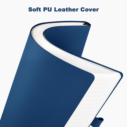 College Ruled Notebook, A4 Softcover Leather Notebook for Work, Lined Notebook Journal for Women, Men, 192 Thick Paper, Lay Flat, Large Notebook with 2 Pockets, Professional Business Notebook, Blue