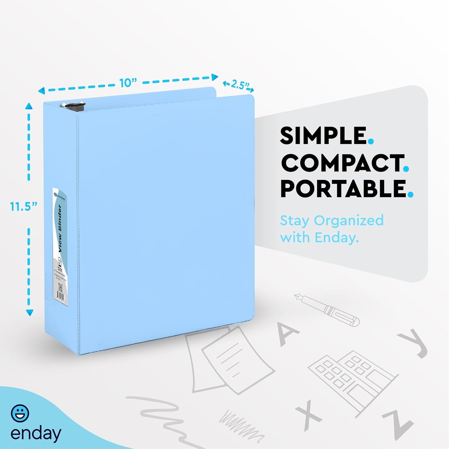 Enday 1.5 Inch Binder, Green - 1.5 Inch 3 Ring Binder, Round Ring Pastel with Clear View Cover for Letter Size 8.5 x 11'' Paper & 2 Inside Pockets, Ideal for School Supplies, Office, and Home