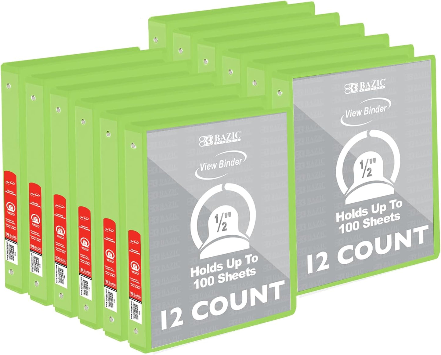 BAZIC Products 3 Ring Binder - Green, Economy View Binder with Clear Overlay Cover and Round Rings, Organizer for School Office Home Use, 0.5-inch Capacity Holds 100 Sheets Paper, 1-Pack