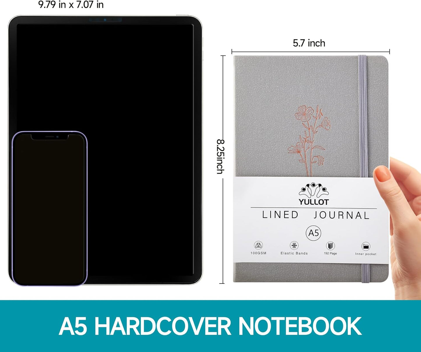 Lined Journal Notebook –A5 PU Leather Hardcover Notebook, 100gsm Thick Bleedproof Paper with Inner Pocket – 192Pages Lined Writing Journal for Students Women Note Taking - Terracotta Orange