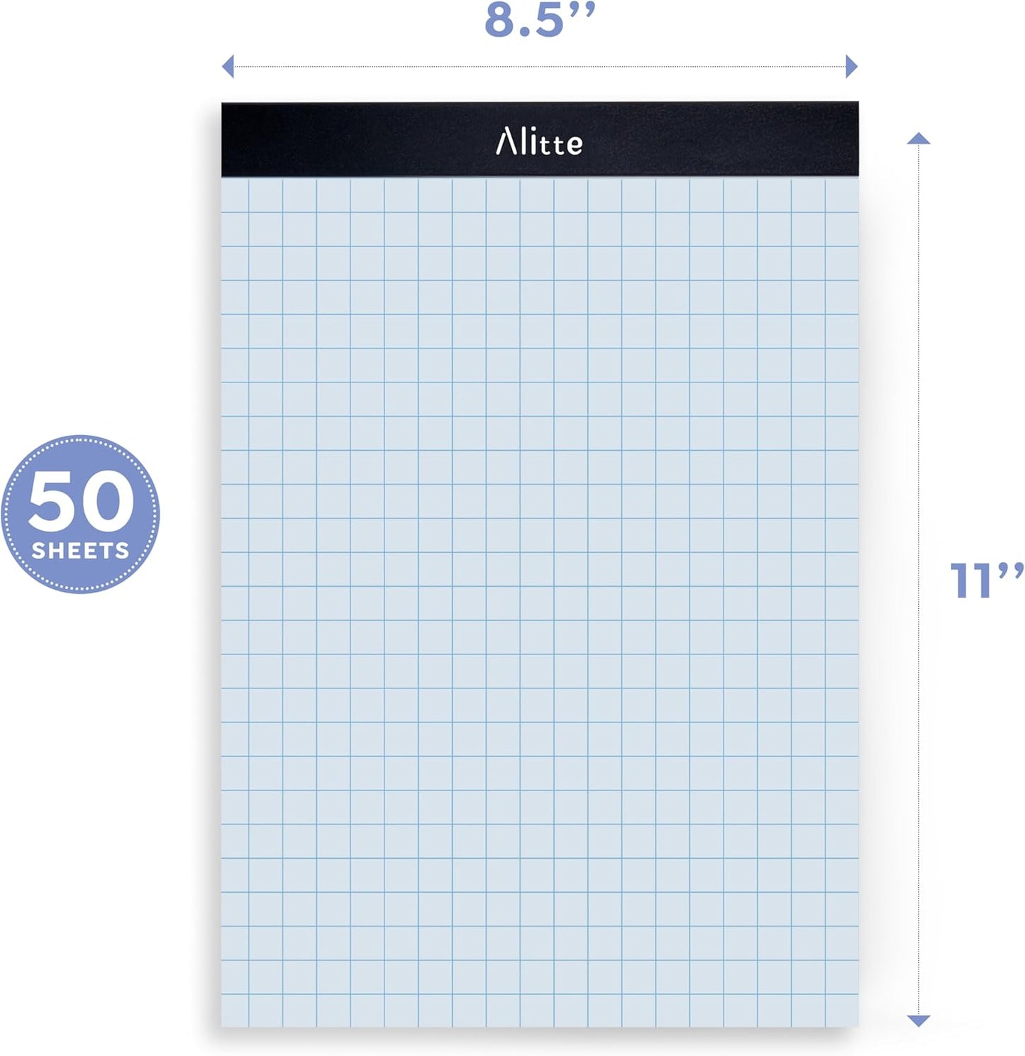 Alitte Graph Paper Pad, Pack of 12, White Letter Size - 4x4 Quad Grid Paper, Easy-Tear Perforations, 8.5 x 11 Cardboard Backing - Graph Notepads for School, Office -50 Sheets per Pad