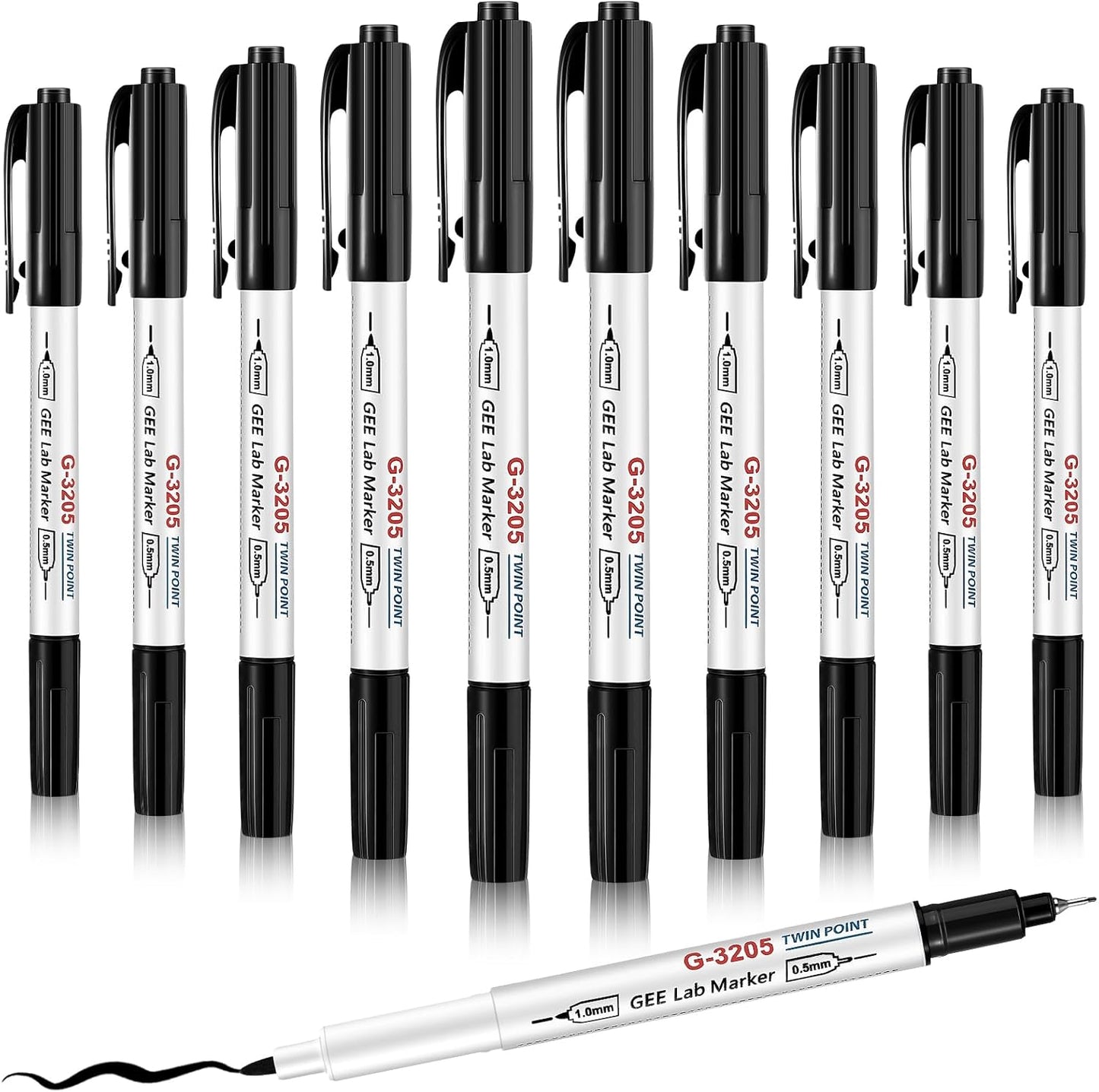Janlaugh 6 Pcs Alcohol Resistant Laboratory Markers, Black Dual Head Permanent Freezer Pens with 0.5mm Fine Point and 1.0mm Makers Tip, Designed for Industrial, Lab and Hospital Use (Black)
