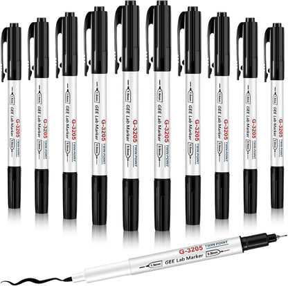 Janlaugh 6 Pcs Alcohol Resistant Laboratory Markers, Black Dual Head Permanent Freezer Pens with 0.5mm Fine Point and 1.0mm Makers Tip, Designed for Industrial, Lab and Hospital Use (Black)