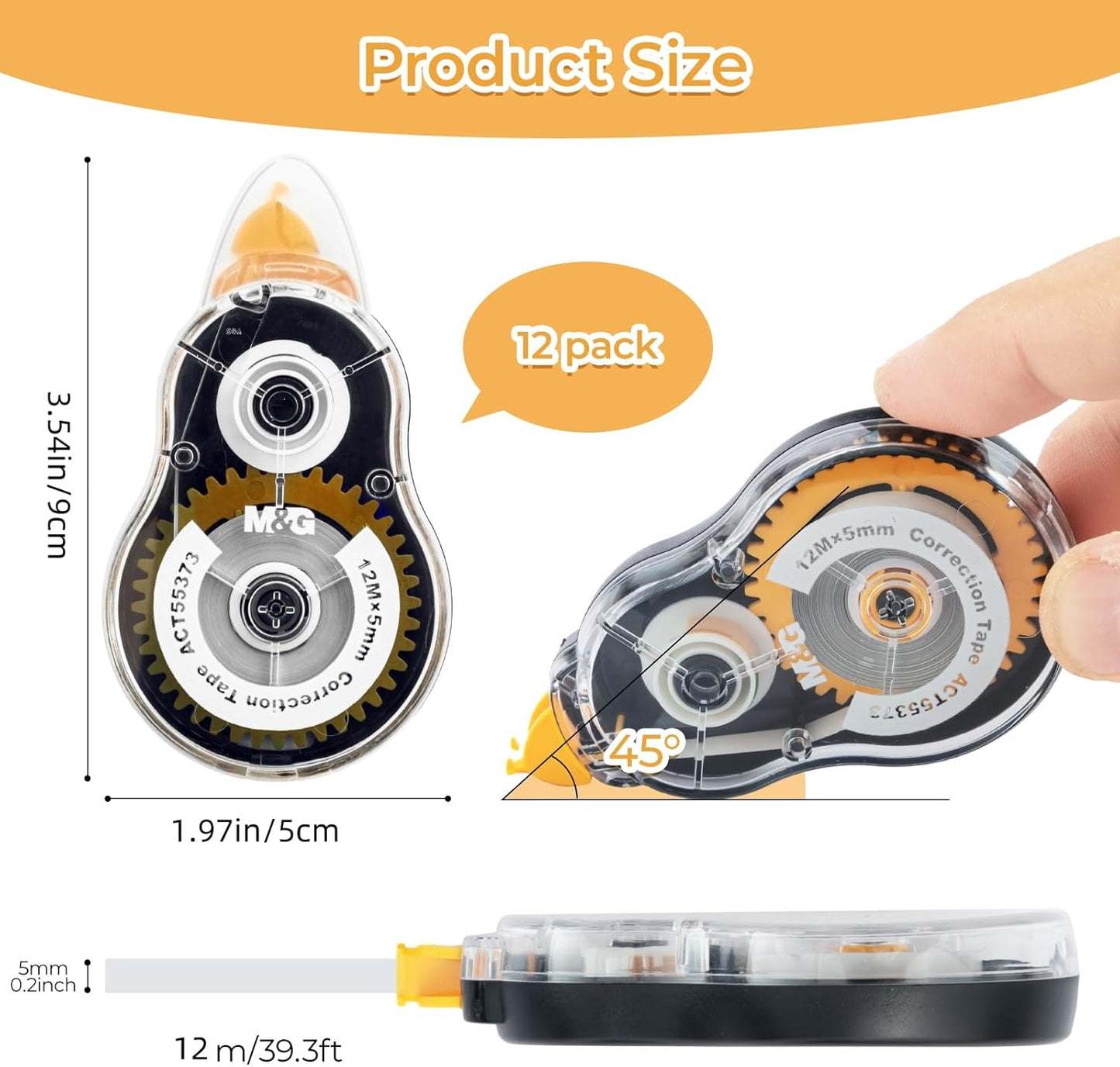 M&G White Correction Tape, Easy to use applicator for Instant Corrections, 39.37 Ft/Pack,for Office (6 Pack, 12M/472"x 0.2")