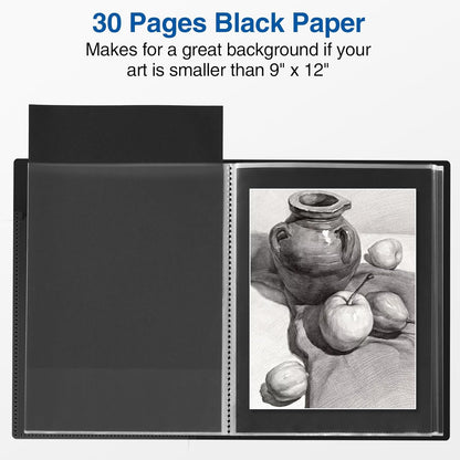 Sooez Art Portfolios 11"x17", Large Portfolio Folder with 30 Pockets & Black Inner Sheets, Display 60 Pages, 11 x 17 Presentation Book for Artwork Storage, Binder with Plastic Sleeves for Artist