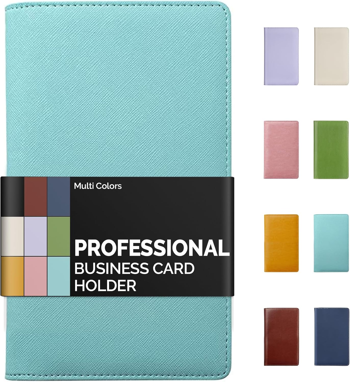 Sooez Leather Professional Business Card Book Holder Organizer, 240 Capacity Credit Card Booklet, PU Name Cards Holder Storage File for Men Women, 7.7 x 4.5 Inch, Black