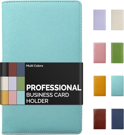 Sooez Leather Professional Business Card Book Holder Organizer, 240 Capacity Credit Card Booklet, PU Name Cards Holder Storage File for Men Women, 7.7 x 4.5 Inch, Black