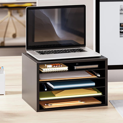 Ballucci 4-Tier Paper Organizer for Desk, Stackable Tray, Desk Storage Organizer Shelves, Stacking Letter Paper Tray Sorter for Classroom Office, Black