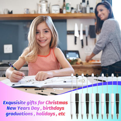 150 Pieces DIY Beadable Pen Kit – 50 Plastic Ballpoint Pens with Refills & Bags, Beads Not Included – School Supplies, Office Accessories & Craft Gifts for Students & Teachers (Multicolor)