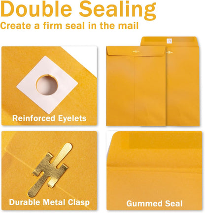 10x13 Clasp Envelopes 20 Pack, Goefun Large Brown Yellow Manilla Envelopes 10x13 with Clasp and Gummed Seal for Office - 100GSM Kraft Paper