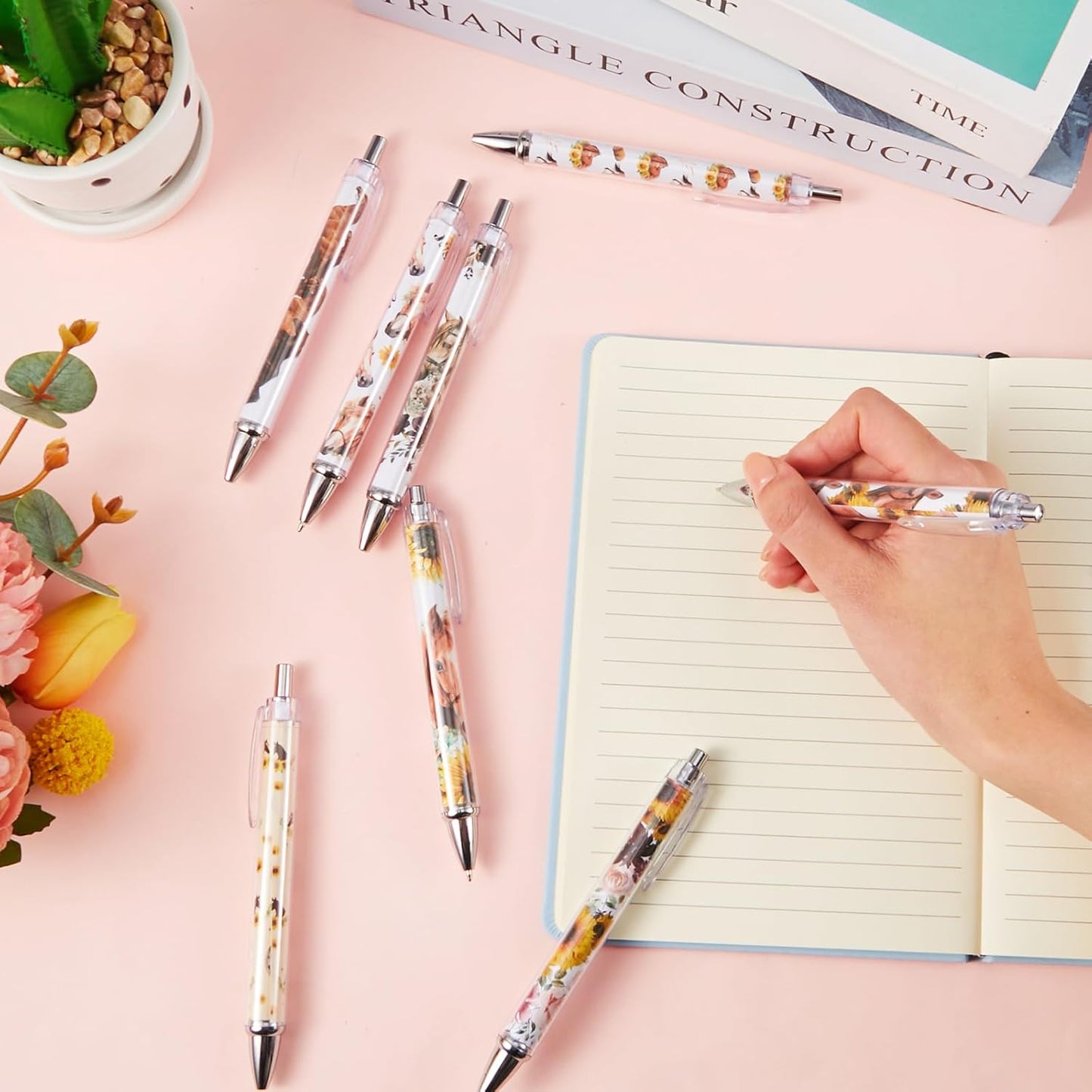 Ireer 8 Pcs Ballpoint Pens for Women 1.00 mm Cute Black Ink Pens Fine Point Smooth Writing for Journaling Aesthetic Office Supplies (Mahjong)