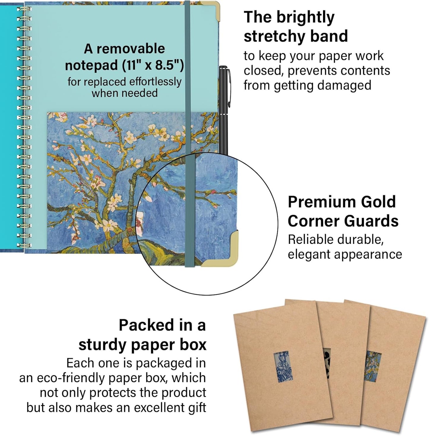 Foldable Clipboard Folio with Storage, 5 Plastic Folders with 10 Pockets,Refillable Lined Notepad (11" x 8.5"), Hardcover Project Organizer Nursing Teacher School Essentials