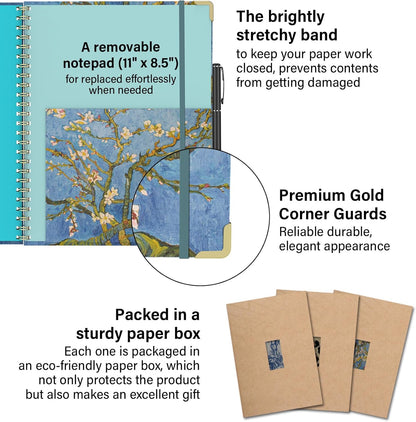 Foldable Clipboard Folio with Storage, 5 Plastic Folders with 10 Pockets,Refillable Lined Notepad (11" x 8.5"), Hardcover Project Organizer Nursing Teacher School Essentials