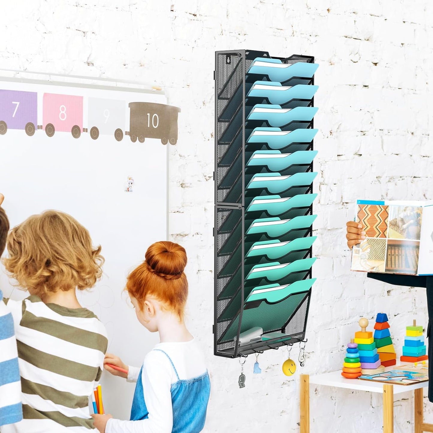 Gawerk 10-Tier Wall File Organizer Hanging Wall File Holder Wall Mount Paper Folder Organize, Mesh Magazine Document Mail Organizer Wall Organizer for Office School Home, Black
