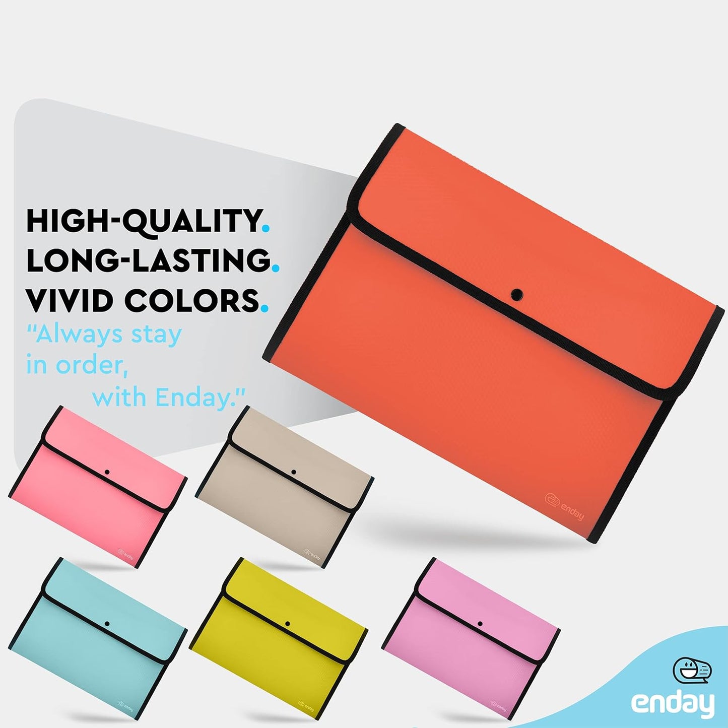 Square Flap Document Holder Blue, Expanding File Folder, A4 Letter Size Reusable Filling Envelopes, Snap Closure Wallet File Pouch Also Available in Pink, Purple, Green, Red, Grey, 1 Pc– By Enday