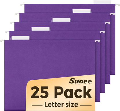 SUNEE Hanging File Folders, 25 Pack Letter Size Hanging File Folders with 1/5-Cut Tabs, Ideal for Home and Office Organization and Papers Classification, Bright Neon Pink