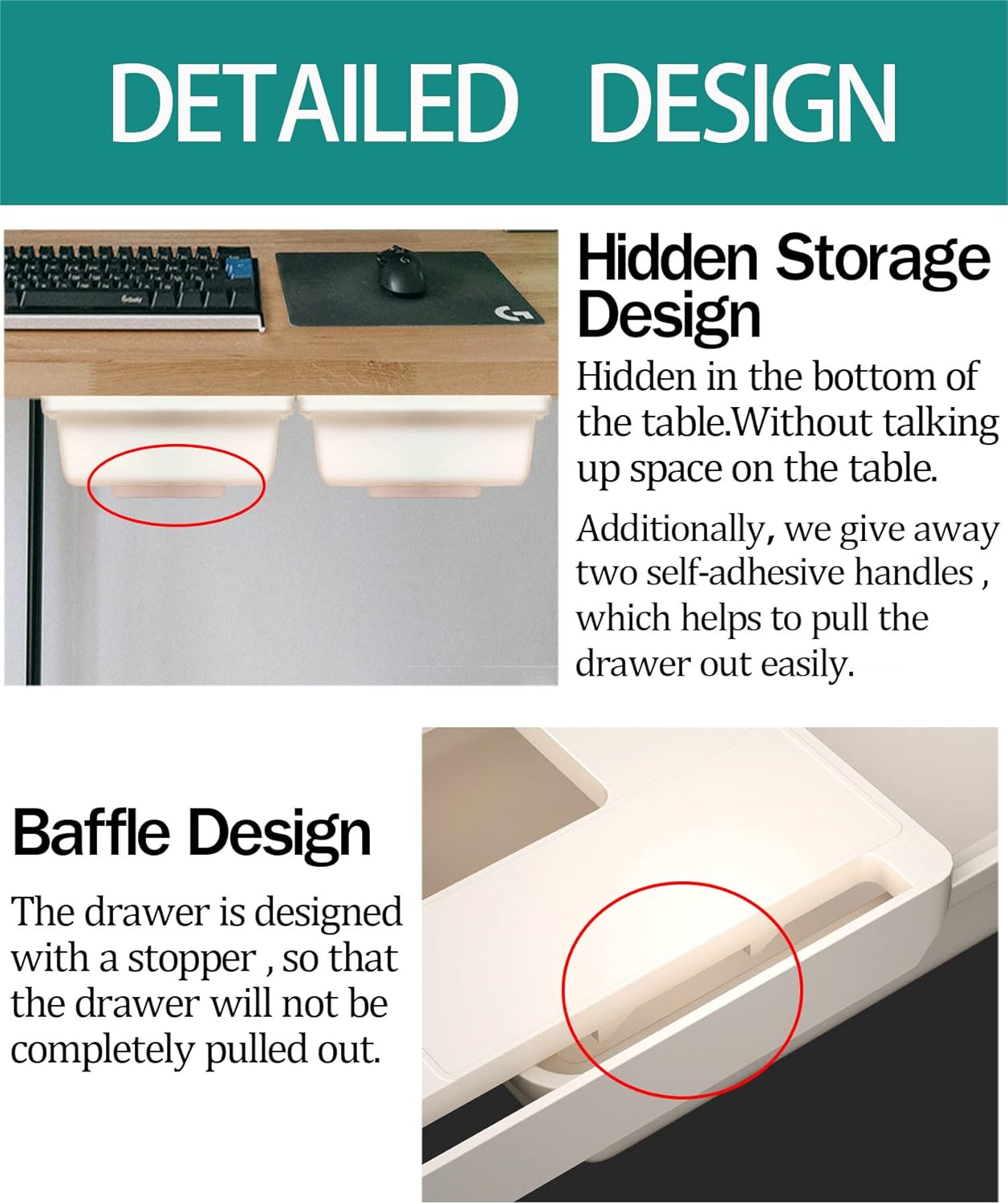 SVNNELP Under Desk Table Drawer Storage Organizer Slide Out, Attachable Hidden Self-Adhesive Under Desk Pencil Tray Drawer for Office/Classroom/Home (Clear Black/M)