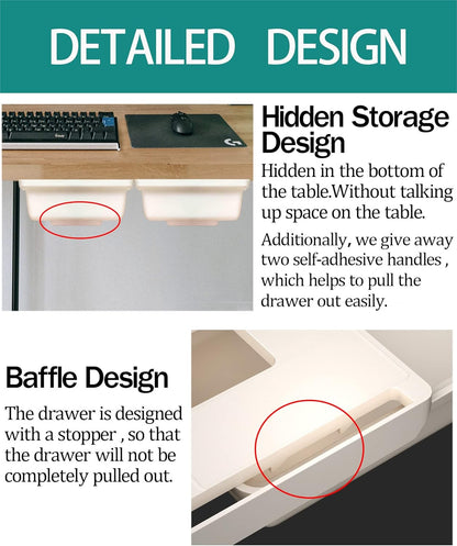 SVNNELP Under Desk Table Drawer Storage Organizer Slide Out, Attachable Hidden Self-Adhesive Under Desk Pencil Tray Drawer for Office/Classroom/Home (Clear Black/M)