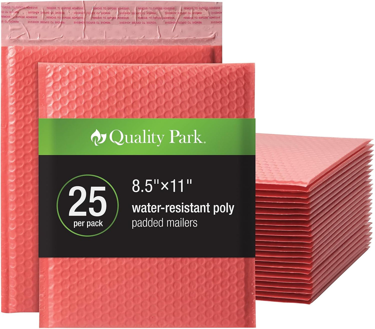 Quality Park Bubble Mailers, 8.5 x 11 Shipping Envelopes, Water Resistant White Poly Padded Envelopes, Redi-Strip Peel Off Closure, 25/Box (QUA85859)