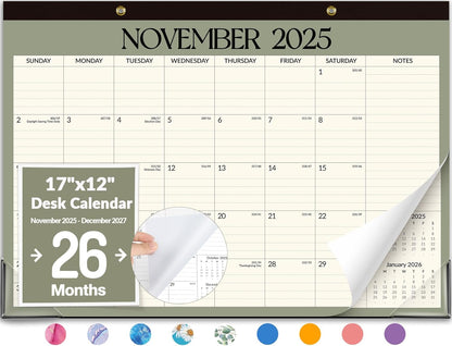 Forvencer Desk Calendar 2026-2027, 21 Months Calendar Runs from April 2026 to December 2027, 17" x 12" Large 2026 Wall Calendar Monthly Planner with Plastic Cover for Home School Office
