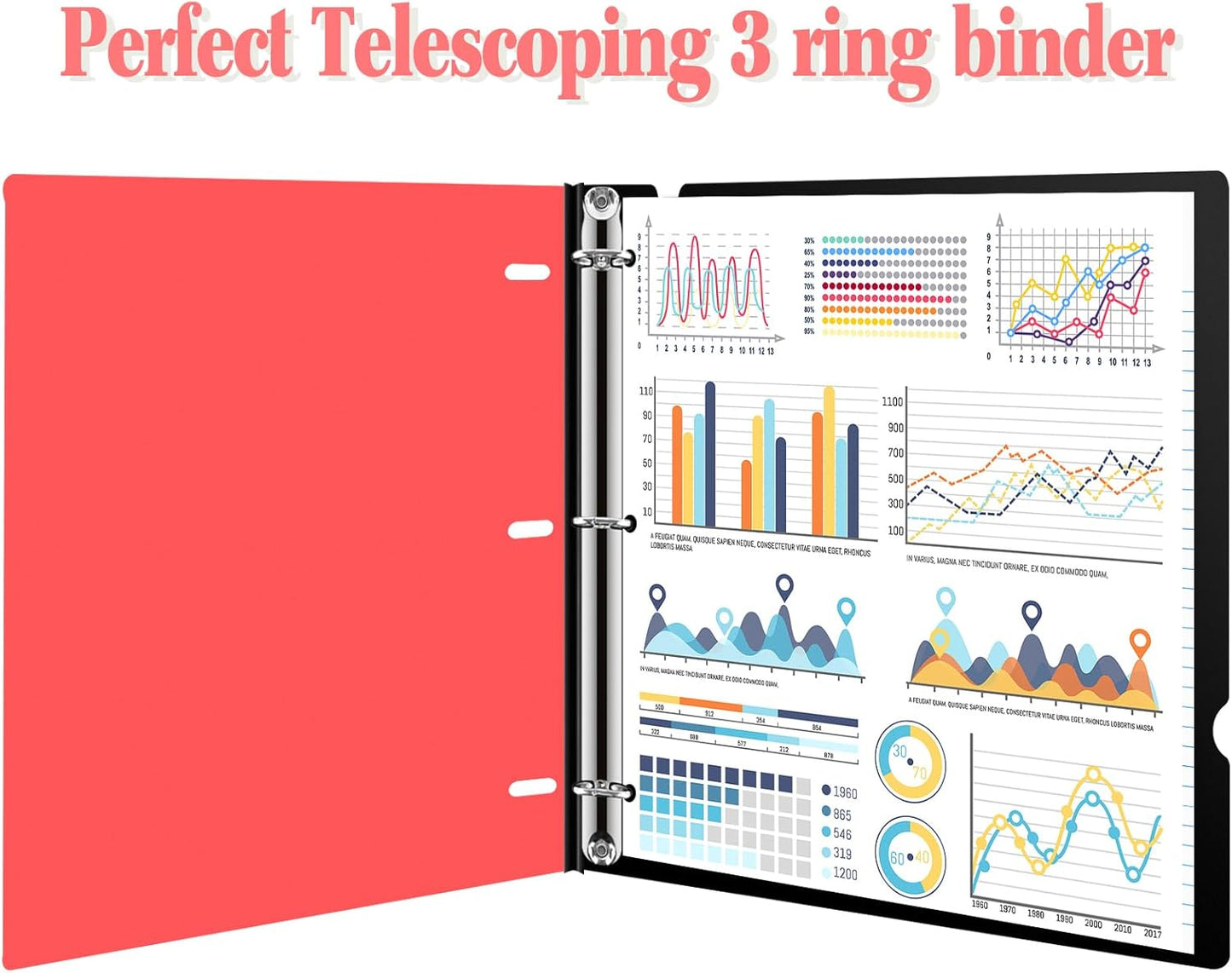 INFUN Telescoping 3 Ring Binder - 4PCS, Portable Plastic 3 Ring Binder with Telescoping Spine, Binders with Foldable Front Cover Holds 8.5"x11" Paper for School, Office, Homes