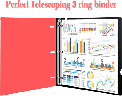 INFUN Telescoping 3 Ring Binder - 4PCS, Portable Plastic 3 Ring Binder with Telescoping Spine, Binders with Foldable Front Cover Holds 8.5"x11" Paper for School, Office, Homes