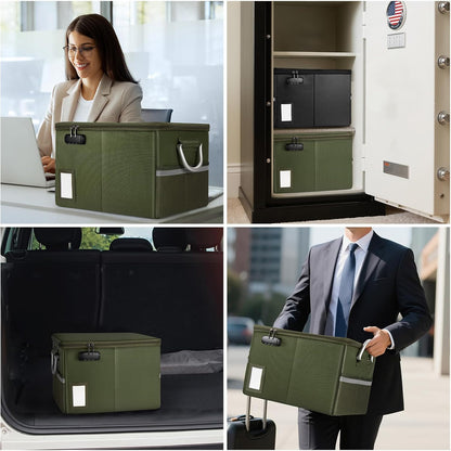 TOMKID Fireproof Document Box, Fireproof File Box with Lids, Important Document Organizer Box with Lock, Portable File Folder Organizer with Handle