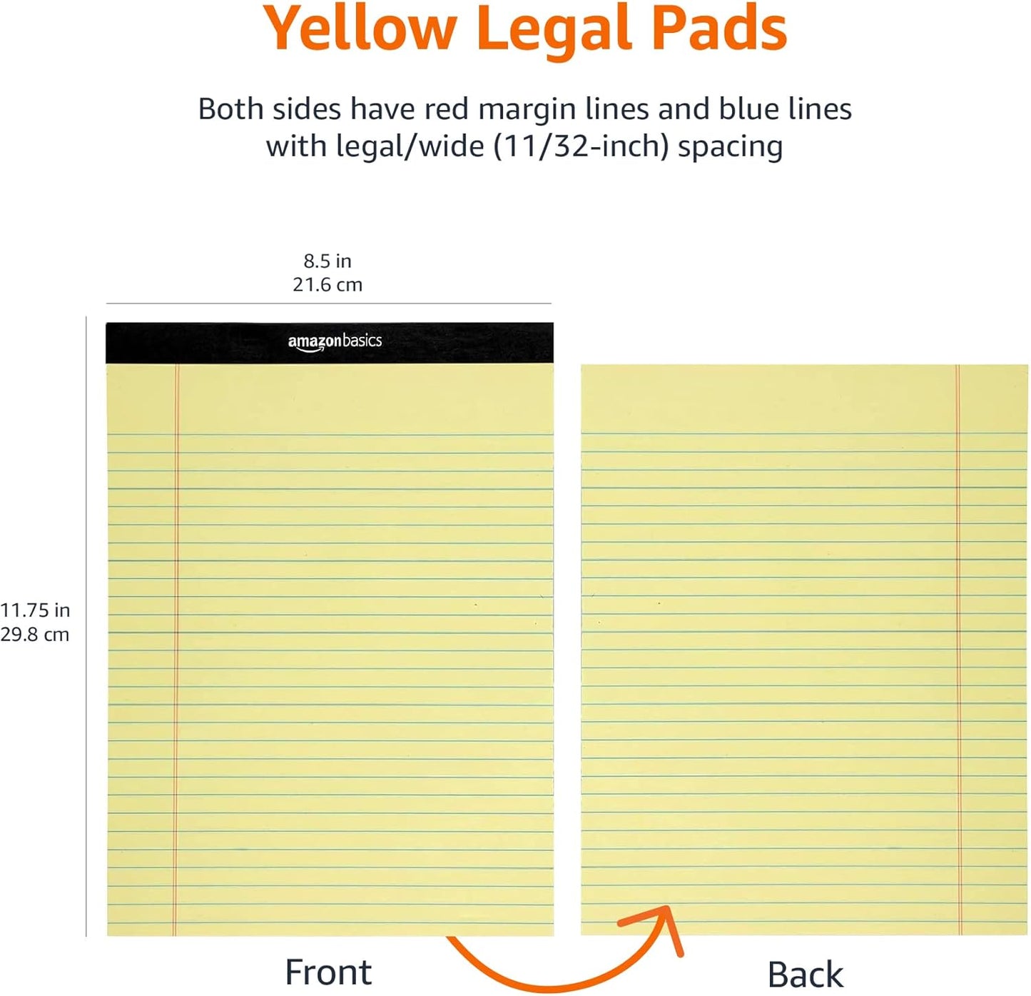 Amazon Basics Wide Ruled Lined Writing Note Pads with Sturdy Back, 8.5" x 11.75", Multicolor, 6-Pack, 300 Sheets, Perforated