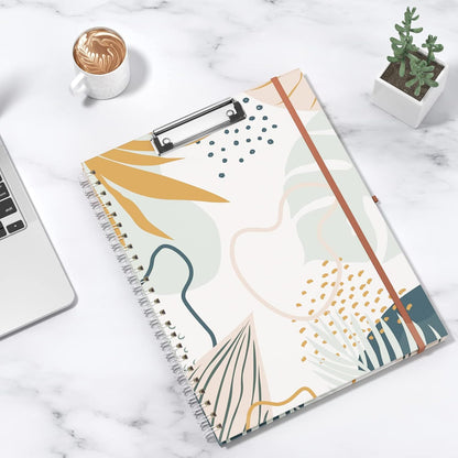 Rimilak Spiral Clipboards Folio with Refillable Lined Notepad, 14.5 x 9.8 In, Hardcover Cover with 5 Interior Pockets, Elastic Band and Pen Loop Series. Cute Stylish Clipfolio, Daisy Flower