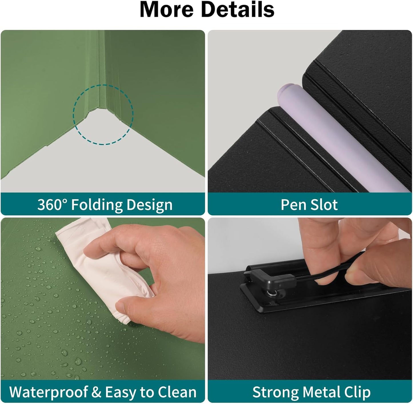 SITHON Foldable Clipboard Folder with Pen Slot, 360° Rotating PP Writing Pad with Dual Low Profile Metal Clips, Durable A4/Letter Size Document Folder for Nurses Classroom Business Office