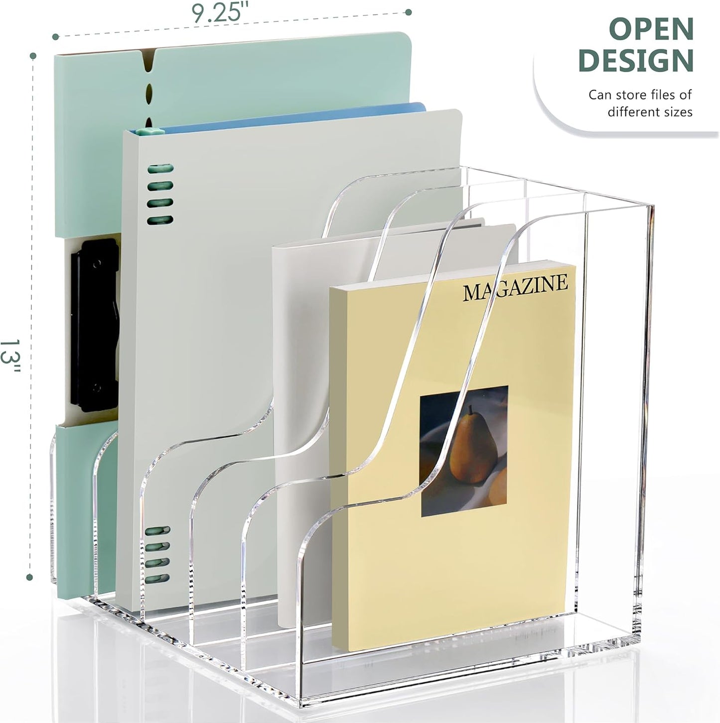 SANRUI 2-Pack Acrylic Magazine File Holder Desk Organizer Magazine Rack, Clear, Vertical File Sorter Holders, 9.45" D x 3.54" W x 10.24" H