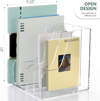 SANRUI 2-Pack Acrylic Magazine File Holder Desk Organizer Magazine Rack, Clear, Vertical File Sorter Holders, 9.45" D x 3.54" W x 10.24" H