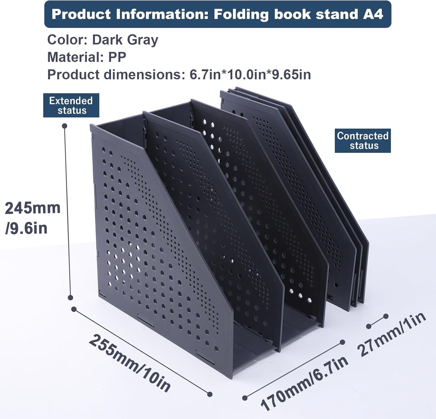 FRETONBA Collapsible Magazine File Holder with 2 Vertical Compartments Foldable Binder Holder for Desk Binder Storage Organizer Plastic Magazine Holders for Shelf, Light Gray