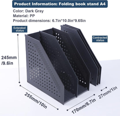 FRETONBA Collapsible Magazine File Holder with 2 Vertical Compartments Foldable Binder Holder for Desk Binder Storage Organizer Plastic Magazine Holders for Shelf, Light Gray
