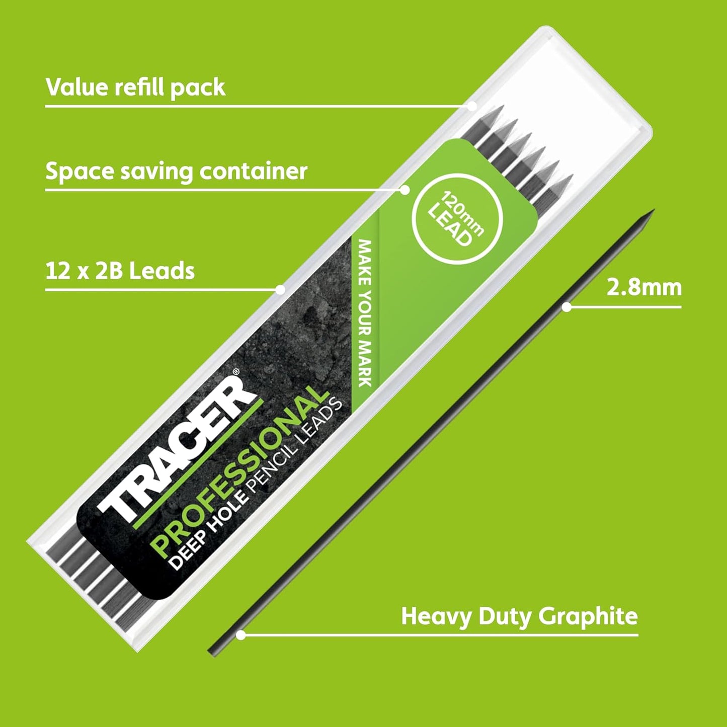 Tracer 2.8mm Carbide Tipped Lead 3-Pack with Anti-Snap Case - Lead Refill for Mechanical Pencil to Mark Wood, Metal, Ceramic, Glass, Woodworking and Carpenter Pencil Tool Use - ALPC1